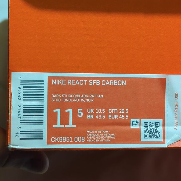 Nike React SFB Carbon Dark Stucco Men\'s Shoes Size 11.5 READ DESCRIPTION main image 10